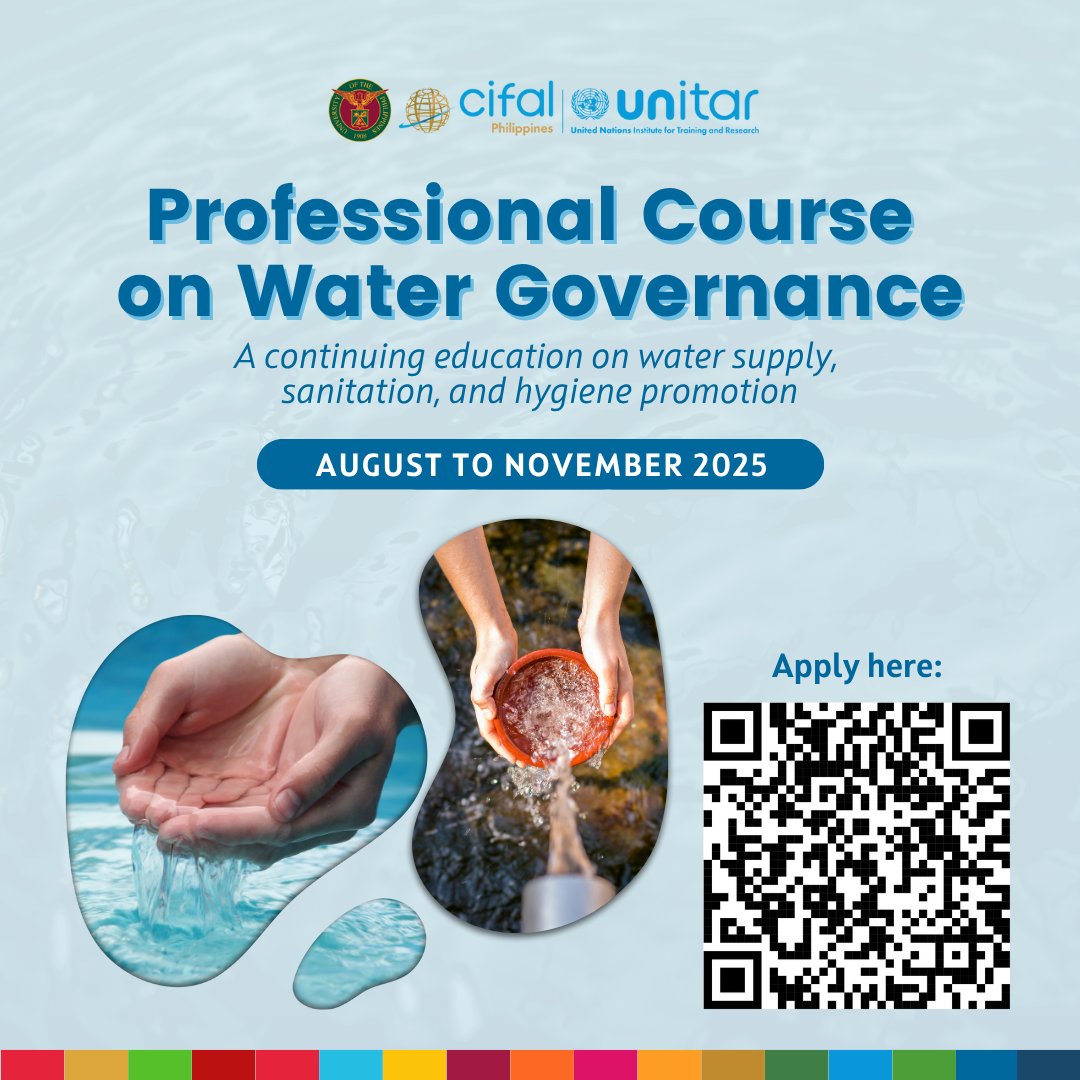 The Professional Course on Water Governance (PCWG) is now accepting applicants for its second iteration this August to November 2025.

Download the PCWG brochure here: bit.ly/PCWGBatch2Cour…
Download the PCWG application form here: bit.ly/PCWGBatch2Appl…

#SDG6