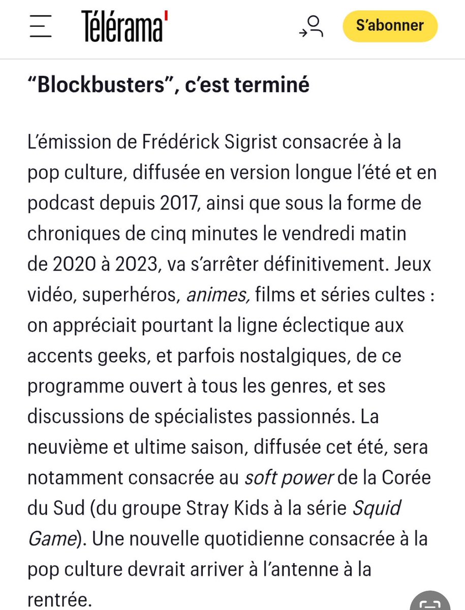 CAPI22198172's tweet photo. Je découvre cette info après avoir posté le tweet @BlockbustersFI …. À l’approche de l’été, ça fait mal 😣  @fredsigrist Toujours avec vous #FranceInter https://t.co/ynv1tevFZE