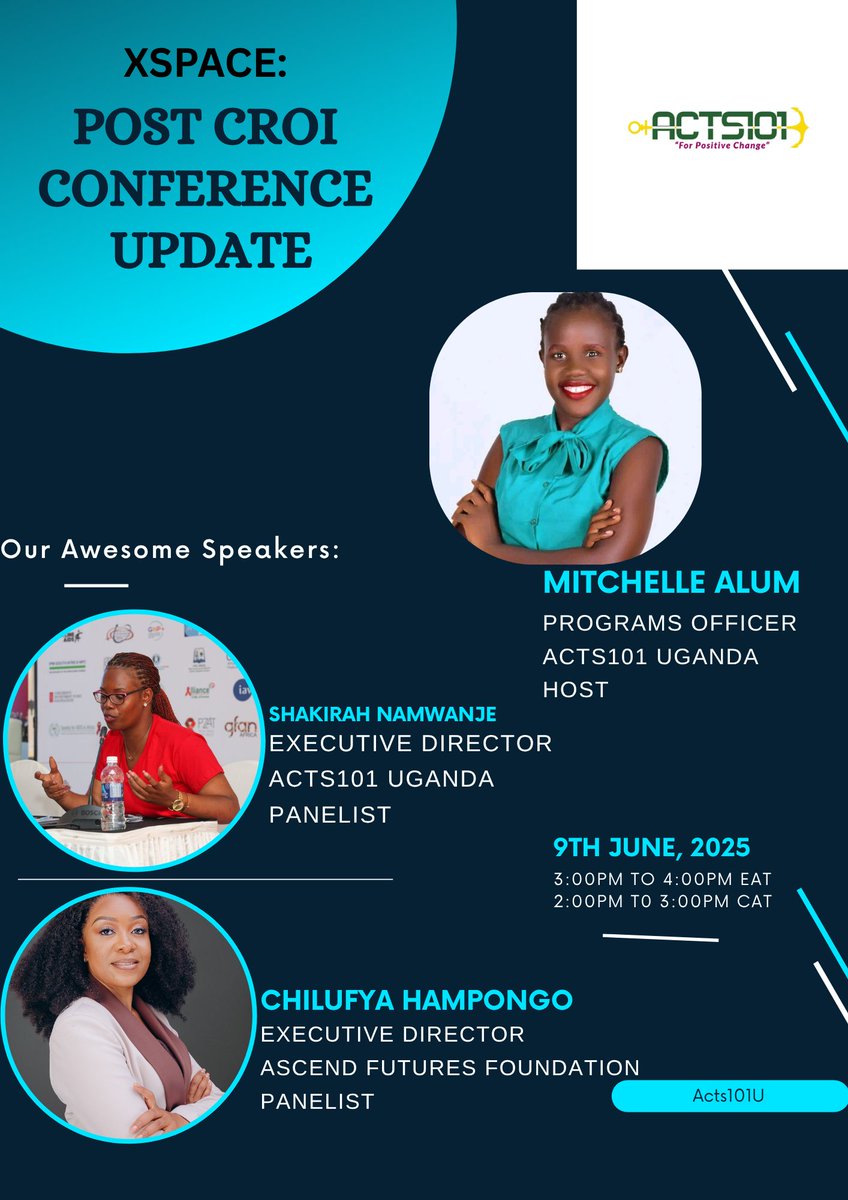 Mitchelle Alum 🇺🇬 (@mitchel_alum) on Twitter photo Join me this afternoon as I moderate a panel comprised of two ladies who have mentored me and whose work I respect so much <a href="/ChichiHamps/">TheChichi</a> ED <a href="/FuturesAscend/">Ascend Futures Foundation</a> and <a href="/KeiraShakie/">Shakirah the Truth Teller</a> ED <a href="/Acts101U/">ACTS101-Uganda</a> as we take a deep dive into to the just concluded CROI2025
See you there
x.com/i/spaces/1OdKr… Join me this afternoon as I moderate a panel comprised of two ladies who have mentored me and whose work I respect so much <a href="/ChichiHamps/">TheChichi</a> ED <a href="/FuturesAscend/">Ascend Futures Foundation</a> and <a href="/KeiraShakie/">Shakirah the Truth Teller</a> ED <a href="/Acts101U/">ACTS101-Uganda</a> as we take a deep dive into to the just concluded CROI2025
See you there
x.com/i/spaces/1OdKr…