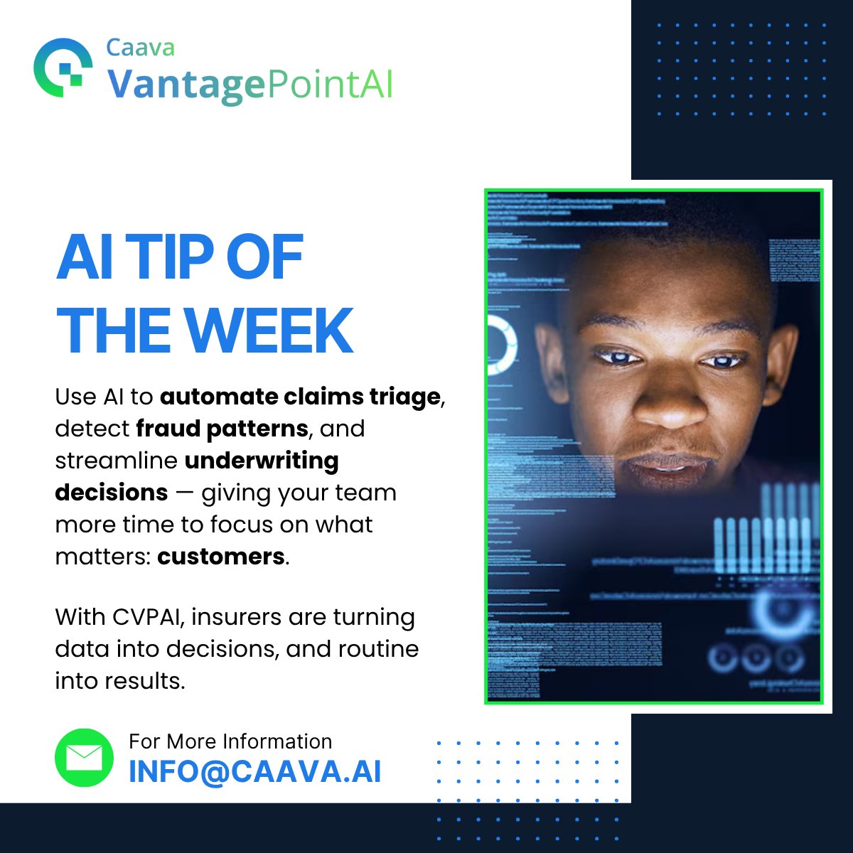 𝗡𝗲𝘄 𝗪𝗲𝗲𝗸. 𝗡𝗲𝘄 𝗪𝗶𝗻𝘀.
At CVPAI, we turn routine into results—𝘧𝘢𝘴𝘵𝘦𝘳 𝘤𝘭𝘢𝘪𝘮𝘴, 𝘴𝘮𝘢𝘳𝘵𝘦𝘳 𝘶𝘯𝘥𝘦𝘳𝘸𝘳𝘪𝘵𝘪𝘯𝘨, 𝘴𝘩𝘢𝘳𝘱𝘦𝘳 𝘧𝘳𝘢𝘶𝘥 𝘥𝘦𝘵𝘦𝘤𝘵𝘪𝘰𝘯.
#MondayMotivation #CVPAI #CaavaAI #AIForInsurance #InsurTech #AIInnovation