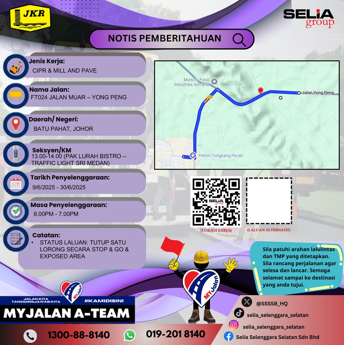 Notis Pemberitahuan
Jenis kerja : CIPR &amp; Mill and Pave
Lokasi: FT024 Jalan Muar - Yong Peng
Daerah/Negeri: Batu Pahat, Johor
Landmark: Pak lurah bistro - Traffic Light Sri medan
#seliahebahan #seliaaduan