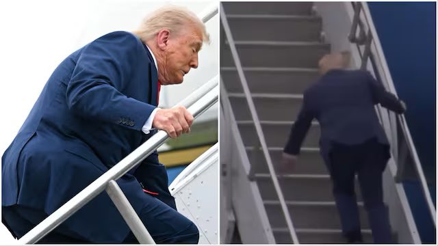 🚨: Donald Trump Falls while Climbing the Stairs of his Private Jet He had  Earlier Mocked Joe Biden For the Same