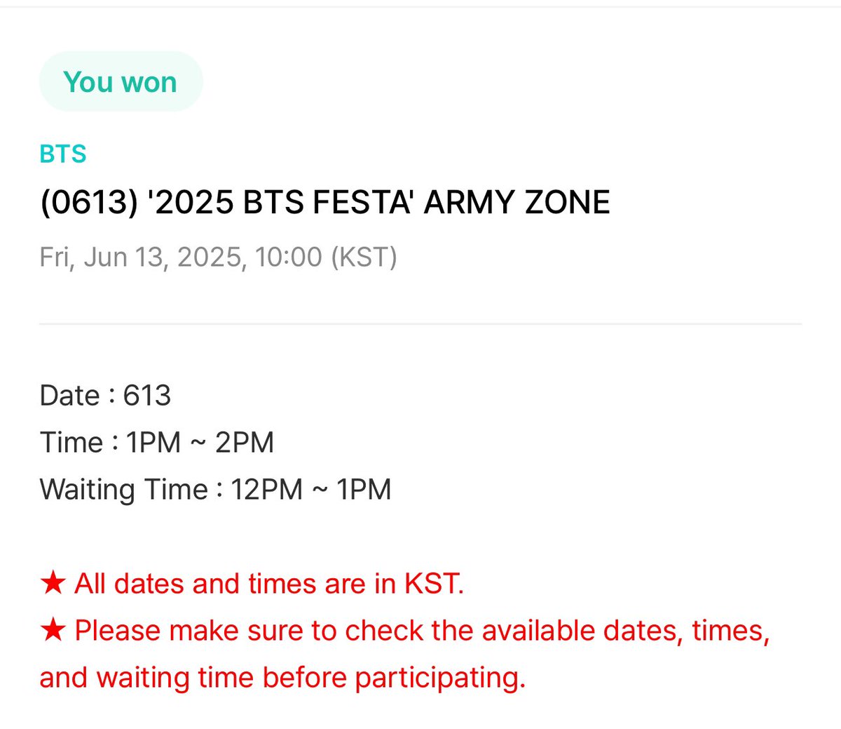 You win some. You lose some. 

I lost for the army zone for Jun 14. 

But I won for the army zone for Jun 13. 

It does make it special when it’s on 613 💜