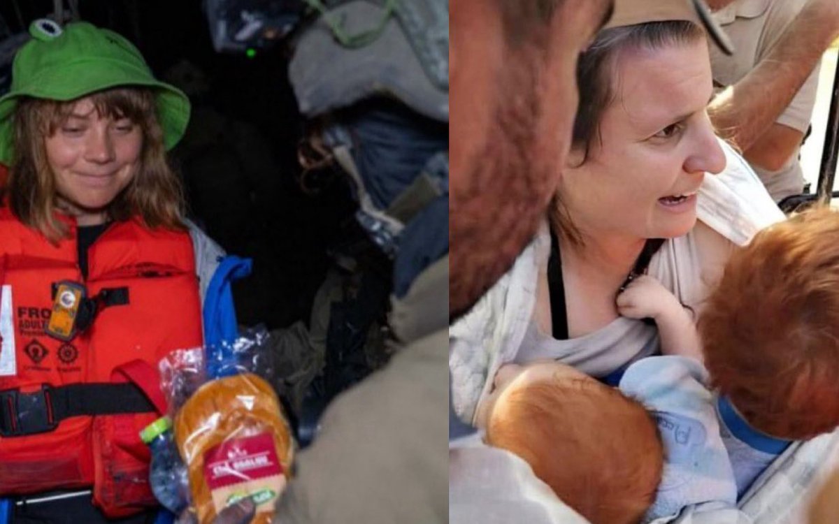 Les LFI affirment que les passagers de la flottille ont été "kidnappés".  

Voici de quoi leur rafraîchir la mémoire. 

À gauche : une bande de bobos islamo-gauchistes recevant de l'eau et de la nourriture. 

À droite : deux bébés et leur mère kidnappés puis massacrés. 

De rien.