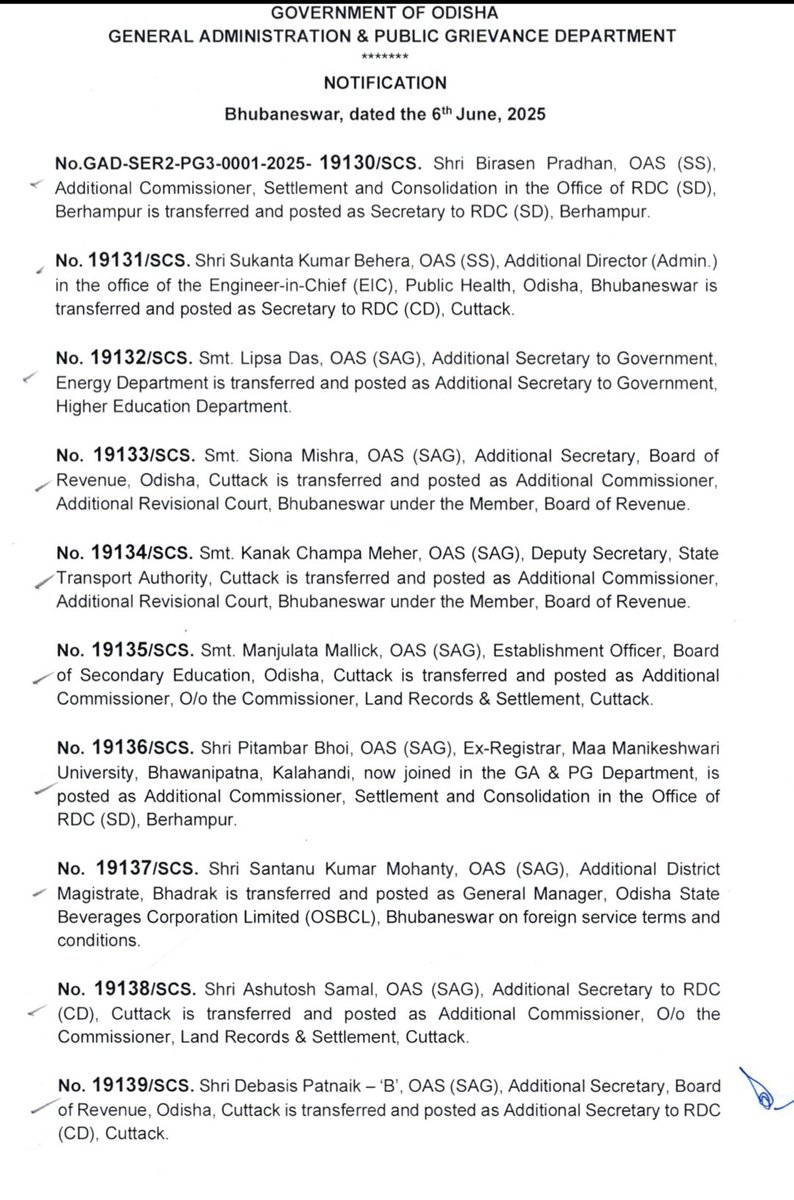 Major Reshuffle in OAS Cadre 29 Senior #OAS Officers Reassigned In