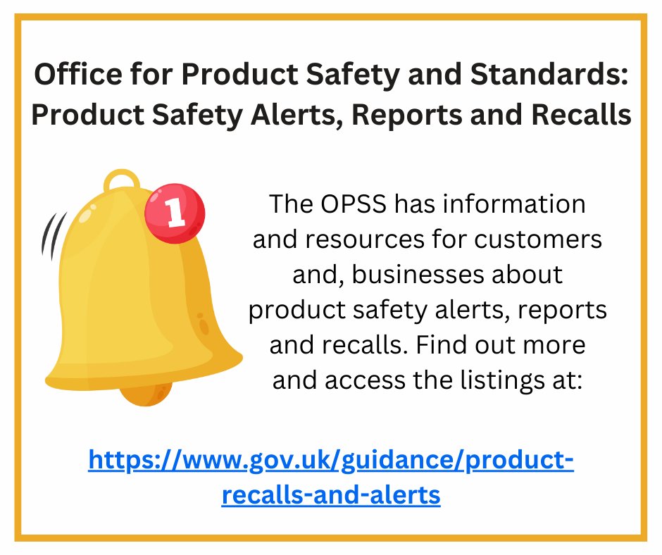 Trading Standards Service-Hampshire County Council (@officialhantsts) on Twitter photo For the latest OPSS (Office for Product Safety and Standards) product recalls, alerts and reports, please see: gov.uk/guidance/produ… For the latest OPSS (Office for Product Safety and Standards) product recalls, alerts and reports, please see: gov.uk/guidance/produ…