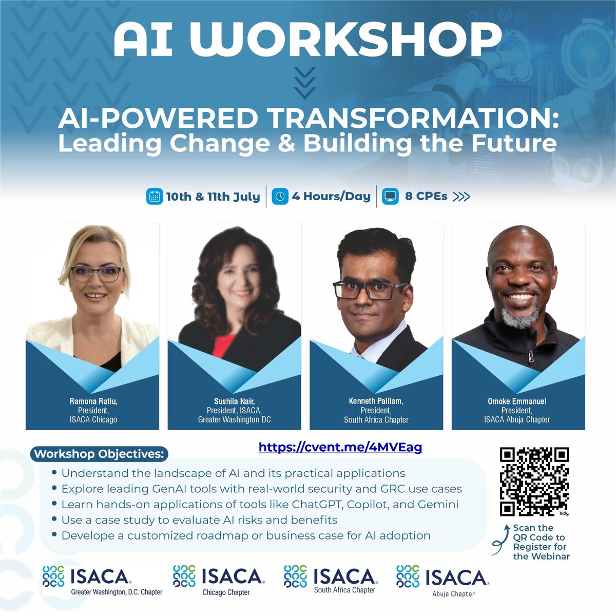 Join a Cohort of global ISACA leaders and digital trailblazers on the 10th and 11th of July for an immersive AI Workshop designed to bridge the gap between innovation and implementation.

Reserve your seat today: cvent.me/4MVEag

#AIWorkshop #ISACA #DigitalTransformation