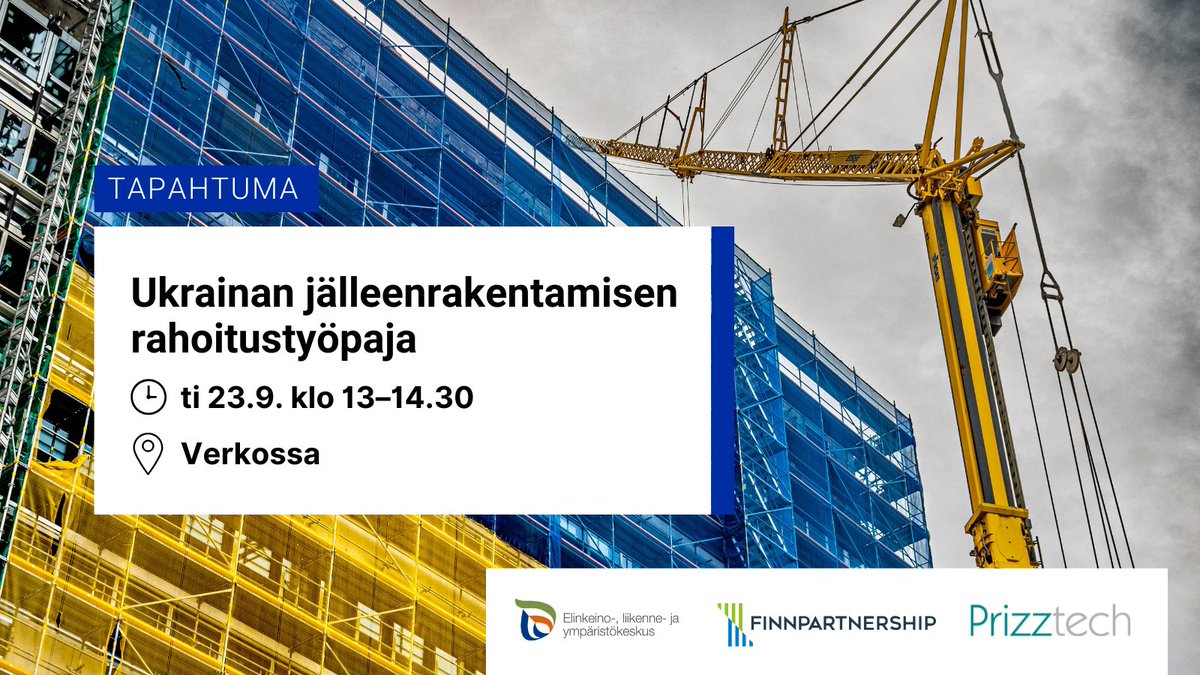 Rahoitusmahdollisuuksia Ukrainan jälleenrakennukseen – tule mukaan työpajaan!
📍 Teams tilaisuus
 📅 Aika: 23.9.2025 klo 13.00–14.30
prizz.fi/ajankohtaista/…

#rahoitus #ukraina #jälleenrakennus #yritysyhteistyö
