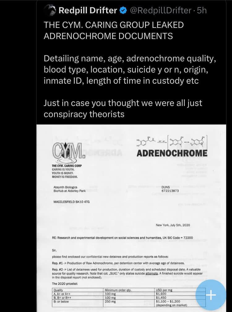BillCheung11's tweet photo. Over USD1.5 million per gram in 2020 
#NoMoreAdrenochrome
#SoundOfFreedom

Also refer to my post: 
1)https://t.co/46U2oc0w1g 
2)https://t.co/Uk9rVpjoVr
3) https://t.co/yIJ0jDKqgA
3a) https://t.co/O3PaFM8LTg
4)https://t.co/QiUGBzZAZZ
5)https://t.co/EDZa2pl0yz https://t.co/UvntuElN79
