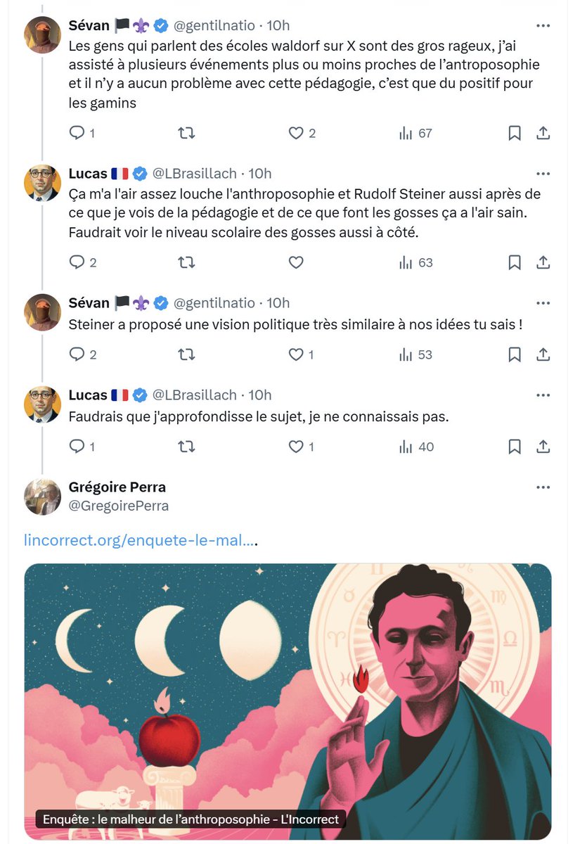 Humanaste's tweet photo. Dans sa pratique habituelle de donner la source conforme à l'idéologie à laquelle il est confronté (ici identitaire), on note que GP sort la réponse anti antroposophie de l'Incorrect. 
https://t.co/Pv4KHUpenV
https://t.co/LjcELFK7O7 https://t.co/5VuMLXaApj