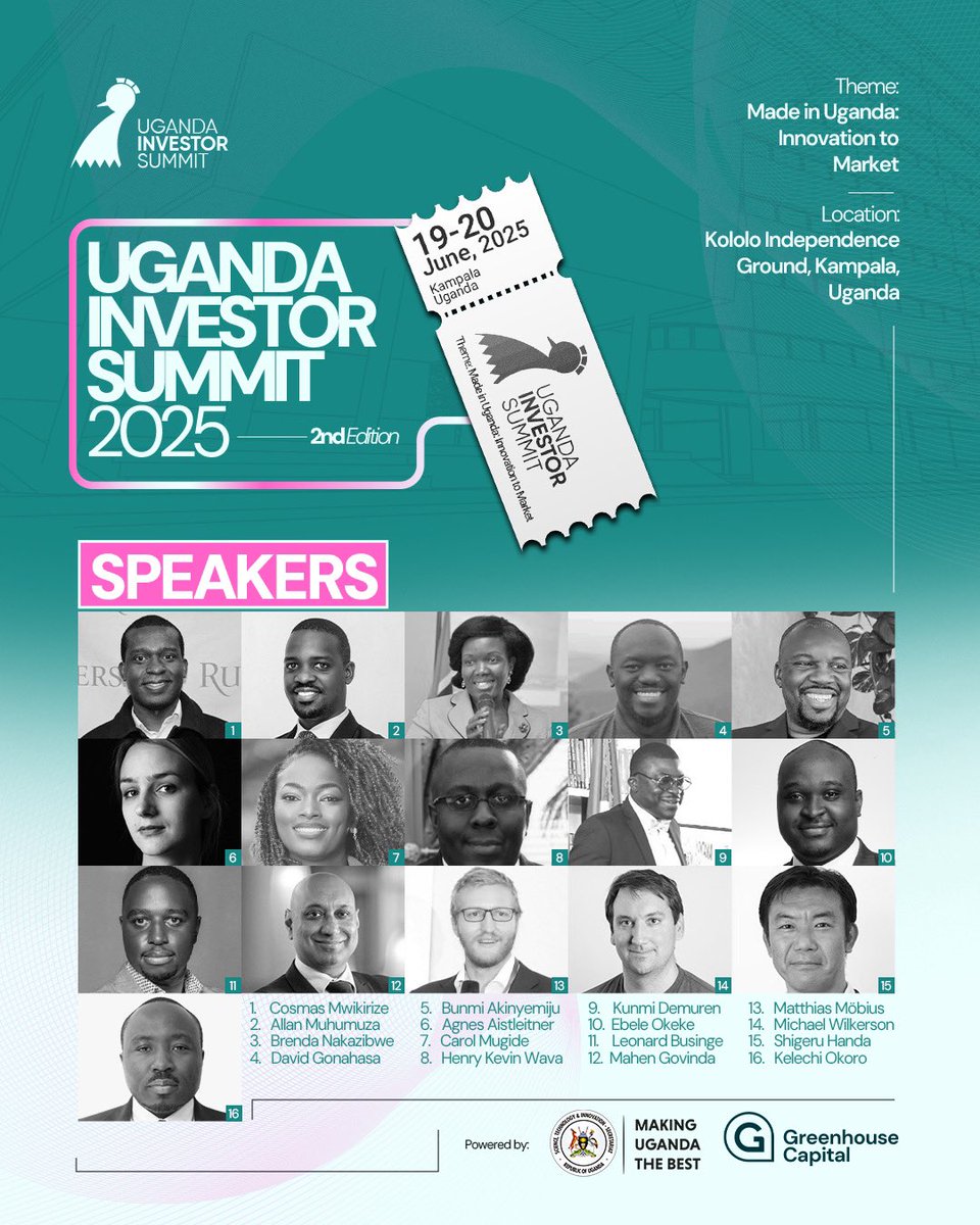 This year’s Uganda Investor Summit brings together a powerhouse lineup of visionaries, operators, and investors driving transformation across key sectors. 

From bold ideas to practical insights, these are the voices you won’t want to miss.

Register Now: bit.ly/uisguest