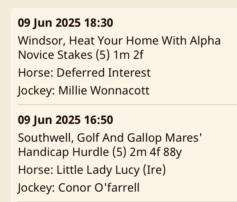 Kieran Fitzgerald (@tensplenty1) on Twitter photo 2 Runners for Team <a href="/Neil_Mulholland/">Neil Mulholland</a> today <a href="/SouthwellRacing/">Southwell Racing</a> & <a href="/WindsorRaces/">Windsor Racecourse</a> Jockeys 🏇 <a href="/CoFarrell20/">Conor O Farrell</a> <a href="/MillieWonnacot1/">Millie Wonnacott</a> Best of Luck 🤞 <a href="/Conoroneill83/">Conor O'Neill</a> <a href="/Kieramul/">Kiera Mulholland</a> <a href="/brianfmul/">Brian Mulholland</a> <a href="/Paul_Horses1st/">The Wicket Chicken</a> <a href="/Stevo05946874/">Stevo</a> <a href="/WeaverRacing/">Patrick Weaver</a> <a href="/padawanJonathan/">Jonathan Whymark</a> <a href="/william74386052/">william slattery</a> <a href="/JoeSeward1/">Joe Seward</a> <a href="/vinnygrennan/">Vinny Grennan</a> 2 Runners for Team <a href="/Neil_Mulholland/">Neil Mulholland</a> today <a href="/SouthwellRacing/">Southwell Racing</a> & <a href="/WindsorRaces/">Windsor Racecourse</a> Jockeys 🏇 <a href="/CoFarrell20/">Conor O Farrell</a> <a href="/MillieWonnacot1/">Millie Wonnacott</a> Best of Luck 🤞 <a href="/Conoroneill83/">Conor O'Neill</a> <a href="/Kieramul/">Kiera Mulholland</a> <a href="/brianfmul/">Brian Mulholland</a> <a href="/Paul_Horses1st/">The Wicket Chicken</a> <a href="/Stevo05946874/">Stevo</a> <a href="/WeaverRacing/">Patrick Weaver</a> <a href="/padawanJonathan/">Jonathan Whymark</a> <a href="/william74386052/">william slattery</a> <a href="/JoeSeward1/">Joe Seward</a> <a href="/vinnygrennan/">Vinny Grennan</a>