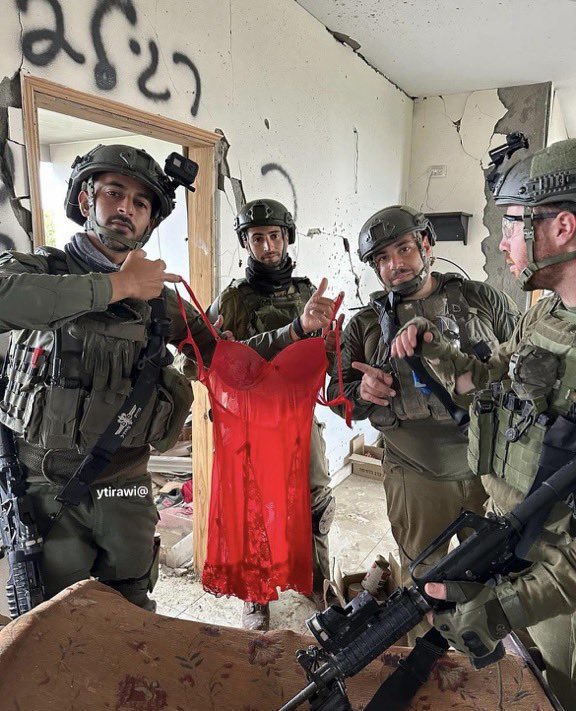 SuppressedNws's tweet photo. Incase you missed it:

Israeli soldiers are the ones taking depraved selfies sometimes even wearing women’s underwear.

Israel intercepted the Madleen Freedom Flotilla in international waters, which is illegal.

They kidnapped 12 activists, including a European diplomat Rima Hassan.

Israel continues the illegal naval blockade.