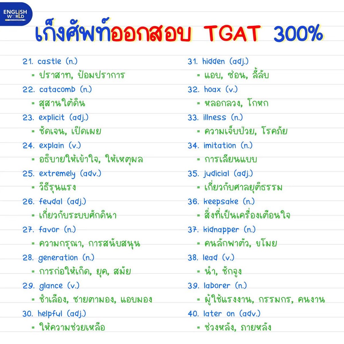 TonthanaponTK's tweet photo. 📚 แจกฟรี! คำศัพท์ TGAT ระดับ B2-C1 รวม 100 คำ ใครเคยเปิดข้อสอบแล้วร้อง “ศัพท์อะไรเนี่ย!?” 😱 ไม่ต้องกลัว! พี่ต้นรวมมาให้แล้ว 100 คำเด็ด + คำแปลเข้าใจง่าย
เอาไว้ทวนก่อนสอบแบบทันใจ ไม่ต้องเสียเวลาเปิดดิก 🧠💥

✨ ถ้าอยากเรียนให้ครบทุกพาร์ต TGAT ENG
ทั้งแกรมม่า คำศัพท์ การอ่าน การพูด และตะลุยข้อสอบจริงกว่า 1,000 ข้อ
📌 แนะนำคอร์สนี้เลย!
✅ เรียนออนไลน์ 40 ชั่วโมง
✅ เข้ากลุ่มดูซ้ำได้ไม่จำกัด
✅ ราคาเพียง 1,299 บาท เท่านั้น!

เหมาะกับน้องๆ ที่กำลังเตรียมสอบ TGAT รอบพอร์ตหรือรอบ 3
สมัครง่าย เรียนเมื่อไรก็ได้ ไม่ต้องรอใคร 🏃‍♀️💨

กดดูรายละเอียด + โหลดไฟล์ศัพท์ฟรี ได้ที่คอมเมนต์แรกเลยครับ 💬
#TGATENG #ติวอังกฤษสอบติด #ศัพท์TGAT #ติวกับพี่ต้น