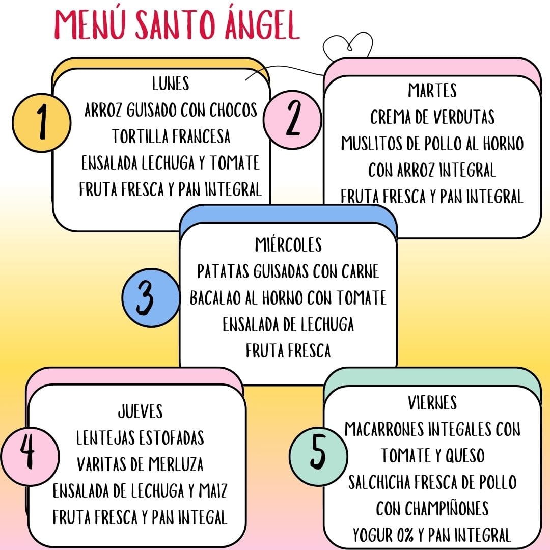 Menú Santo Ángel. Semana 9-13 junio.