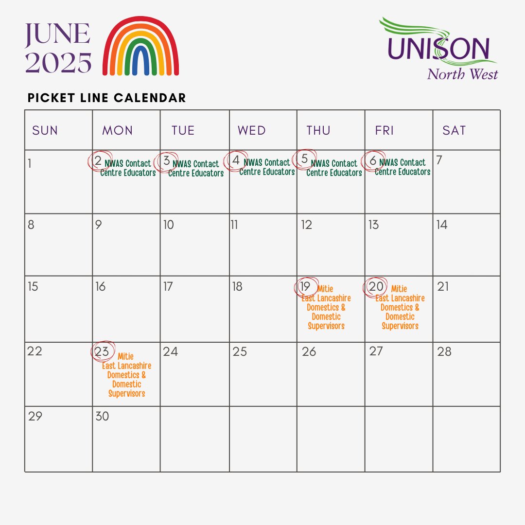 UNISON NW Picket Line Calendar - June 2025