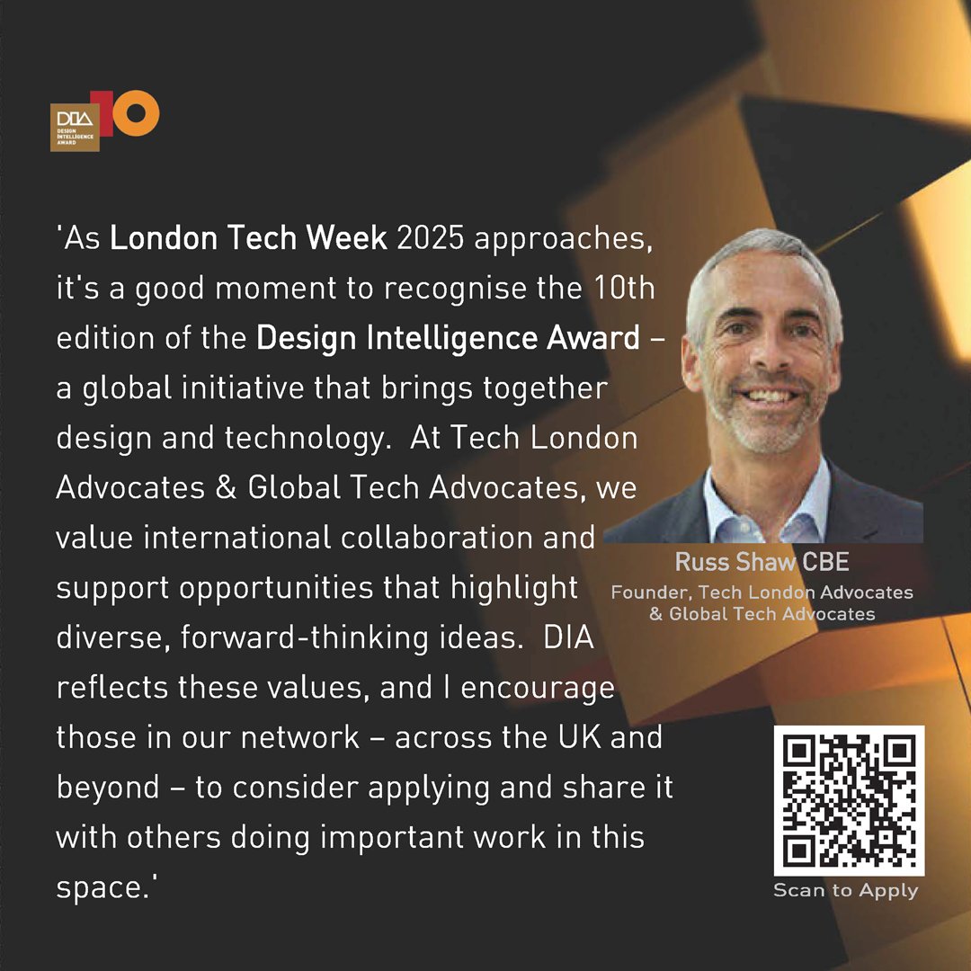 Design Intelligence Award (@di_award) on Twitter photo 🌍 With #LondonTechWeek starting, we’re excited to welcome <a href="/TechLondonAdv/">Tech London Advocates</a> <a href="/GlobalTechAdv/">Global Tech Advocates</a> to <a href="/DI_Award/">Design Intelligence Award</a>!
As @russshaw1 says:
DIA “brings together design and tech… I encourage… our network … to consider applying and share it”.
Let’s shape the future together! 🚀💡
<a href="/TLA_CreaTech/">TLA Creative Tech</a> 🌍 With #LondonTechWeek starting, we’re excited to welcome <a href="/TechLondonAdv/">Tech London Advocates</a> <a href="/GlobalTechAdv/">Global Tech Advocates</a> to <a href="/DI_Award/">Design Intelligence Award</a>!
As @russshaw1 says:
DIA “brings together design and tech… I encourage… our network … to consider applying and share it”.
Let’s shape the future together! 🚀💡
<a href="/TLA_CreaTech/">TLA Creative Tech</a>