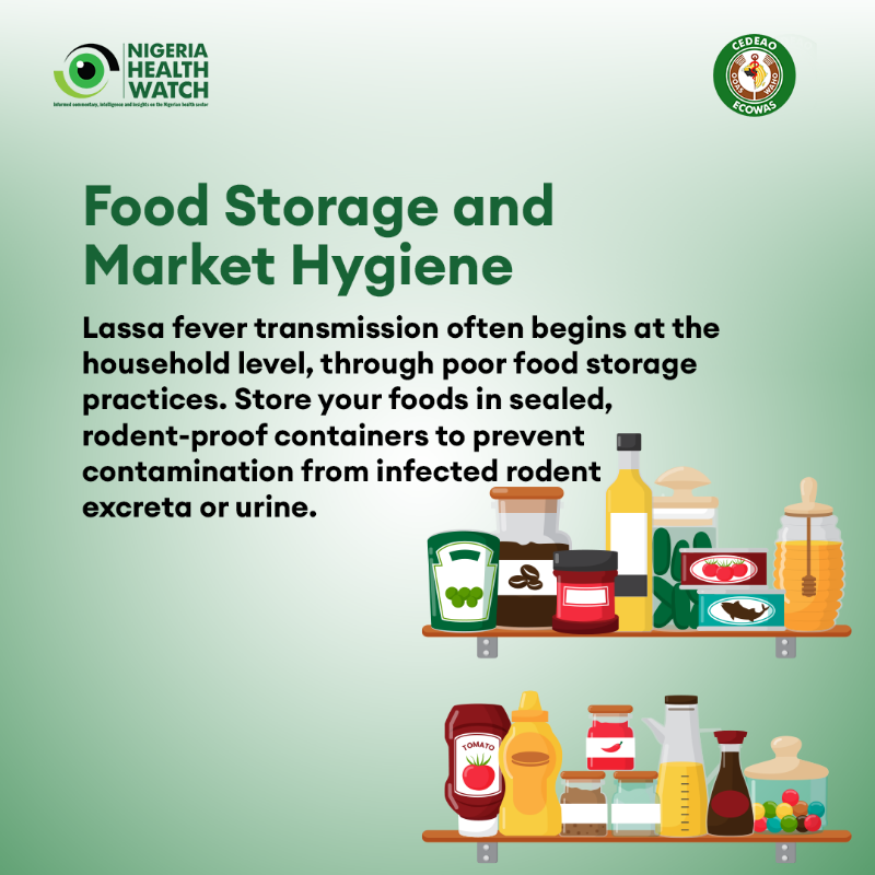 nighealthwatch's tweet photo. Lassa Fever can be prevented by properly storing food and keeping market environments clean and rodent-free. 

These simple but essential steps form the first line of defence against this preventable disease.

#EndLassafever @NCDCgov @OoasWaho @Fmohnigeria @NPHIL6