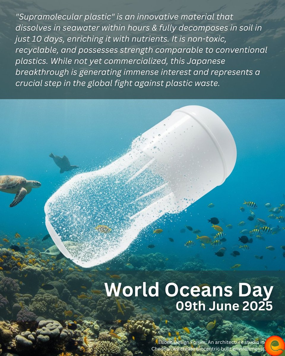 Big news from #Japan! New 'supramolecular #plastic' dissolves in #ocean and #soil. It's non-toxic, #recyclable, and strong. This breakthrough offers immense hope against #pollution. Happy #WorldOceansDay2025 to our amazing oceans!