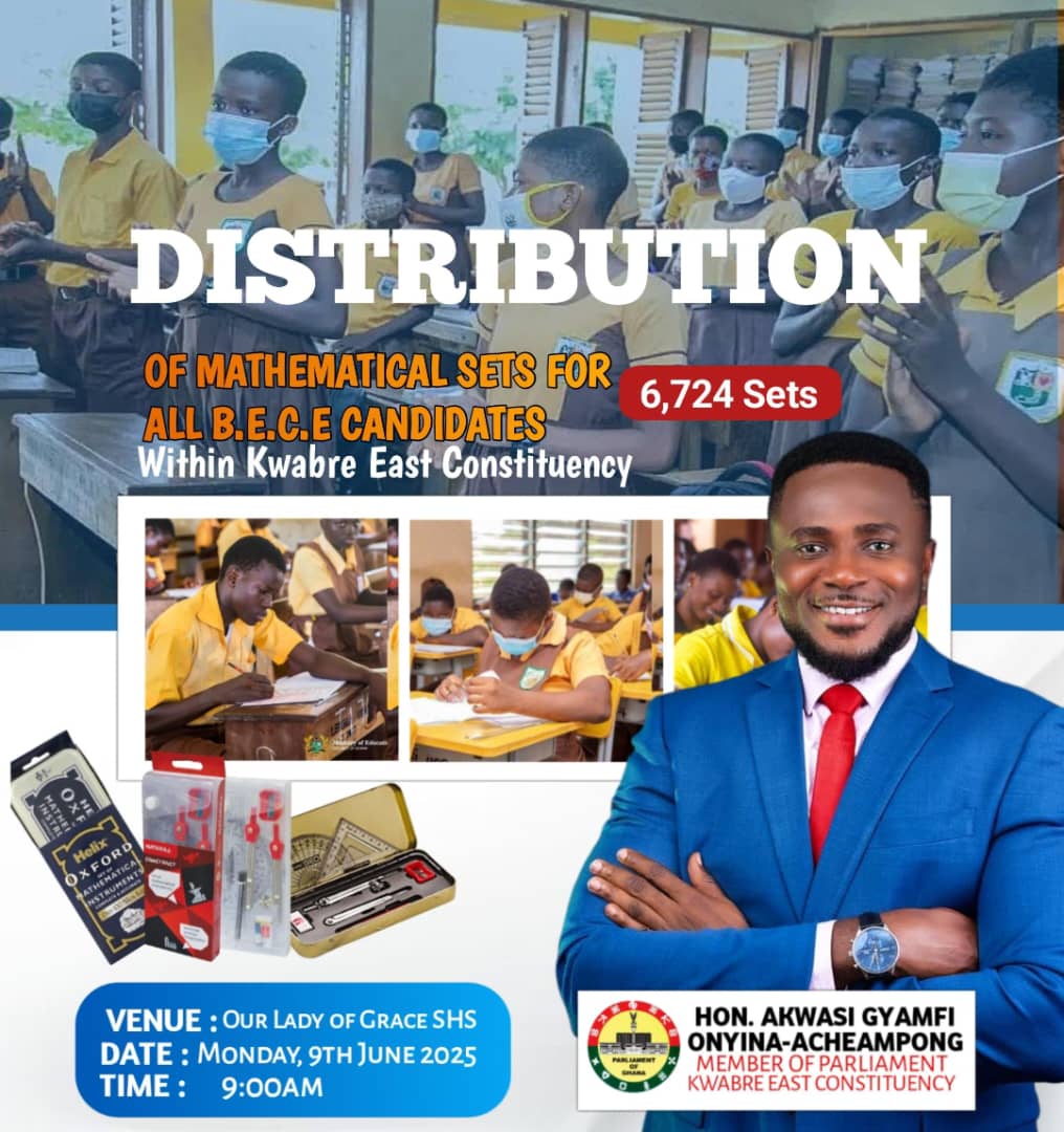 I will distribute 6,724 Maths set to all BECE candidates from both Private and Public Schools in the Kwabre East Constituency today.
#KwwbreEast