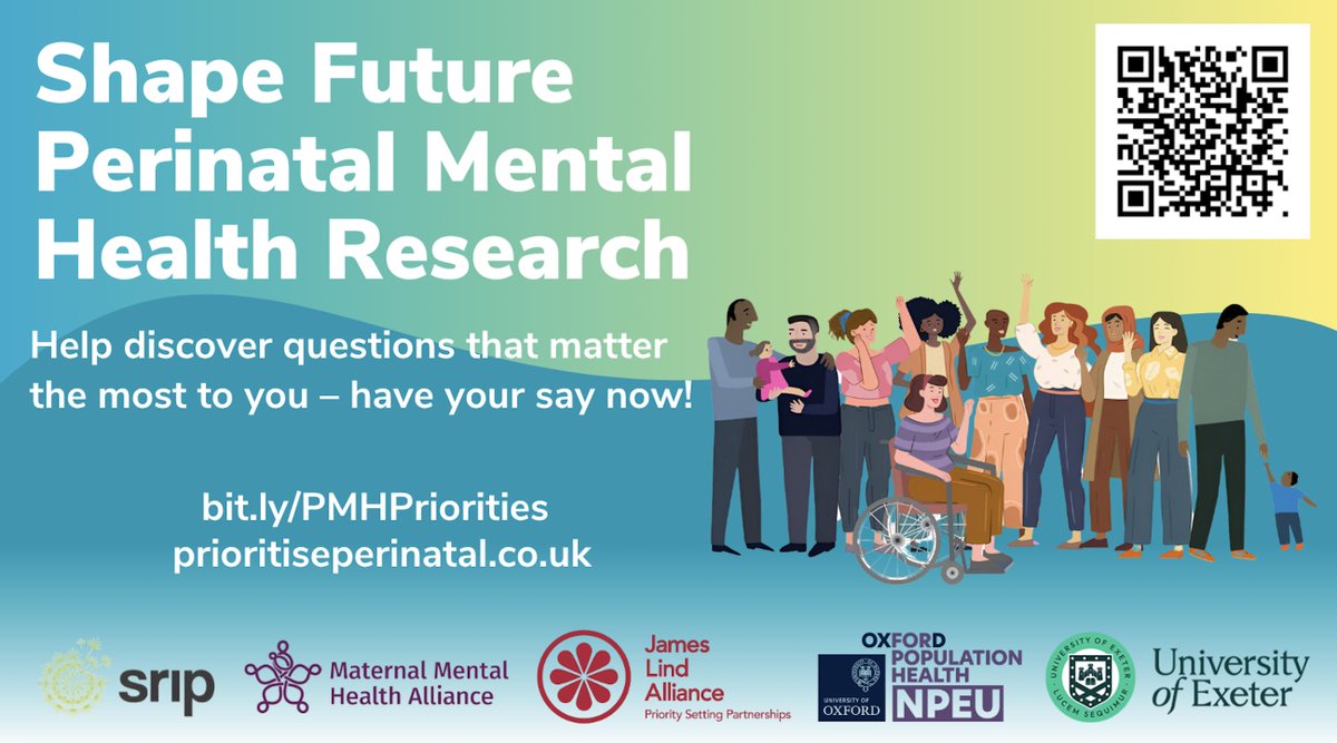 HeatherWillis18's tweet image. Launching today! What questions about Perinatal Mental Health would YOU like to have answered by research? The James Lind Alliance process prioritises research and influences funding. Click here: prioritiseperinatal.co.uk @NHSuk @MarceSociety2 @MoH_DRMH @MMHAlliance