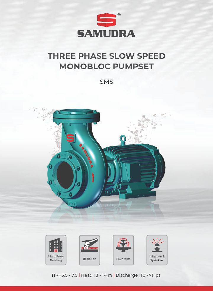 SamudraPumps's tweet photo. Samudra presents Three Phase Slow Speed Monobloc Pumpset!
✅HP: 3.0 to 7.5
✅Head: 3 to 14 m
✅Discharge: 10 to 71 Ipm
Multi Storey Building | Irrigation | Fountains | Sprinklers
#samudra #samudrapumps #monoblocpumps #threephase #slowspeed https://t.co/9Ws5czE226