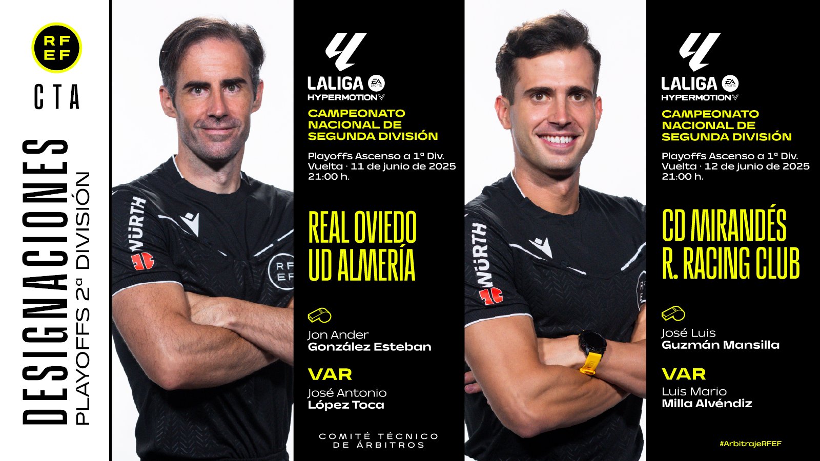 Los árbitros de los partidos de vuelta del playoff de ascenso.