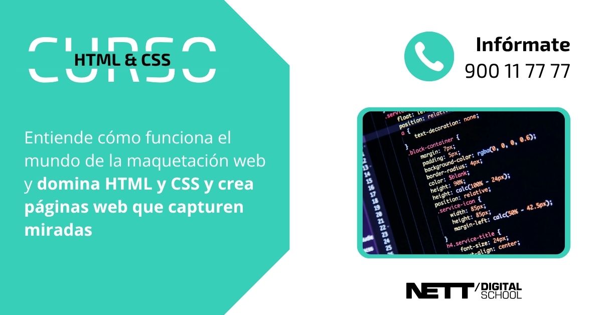 ¡Domina HTML y CSS y crea webs impresionantes! 🌐 Aprende desde etiquetas básicas hasta personalizar estilos con CSS. 🎨

¡Desarrolla páginas web funcionales y visuales! 🚀 
nettdigitalschool.com/cursos/curso-h…

#DiseñoWeb #HTML #CSS #Programación