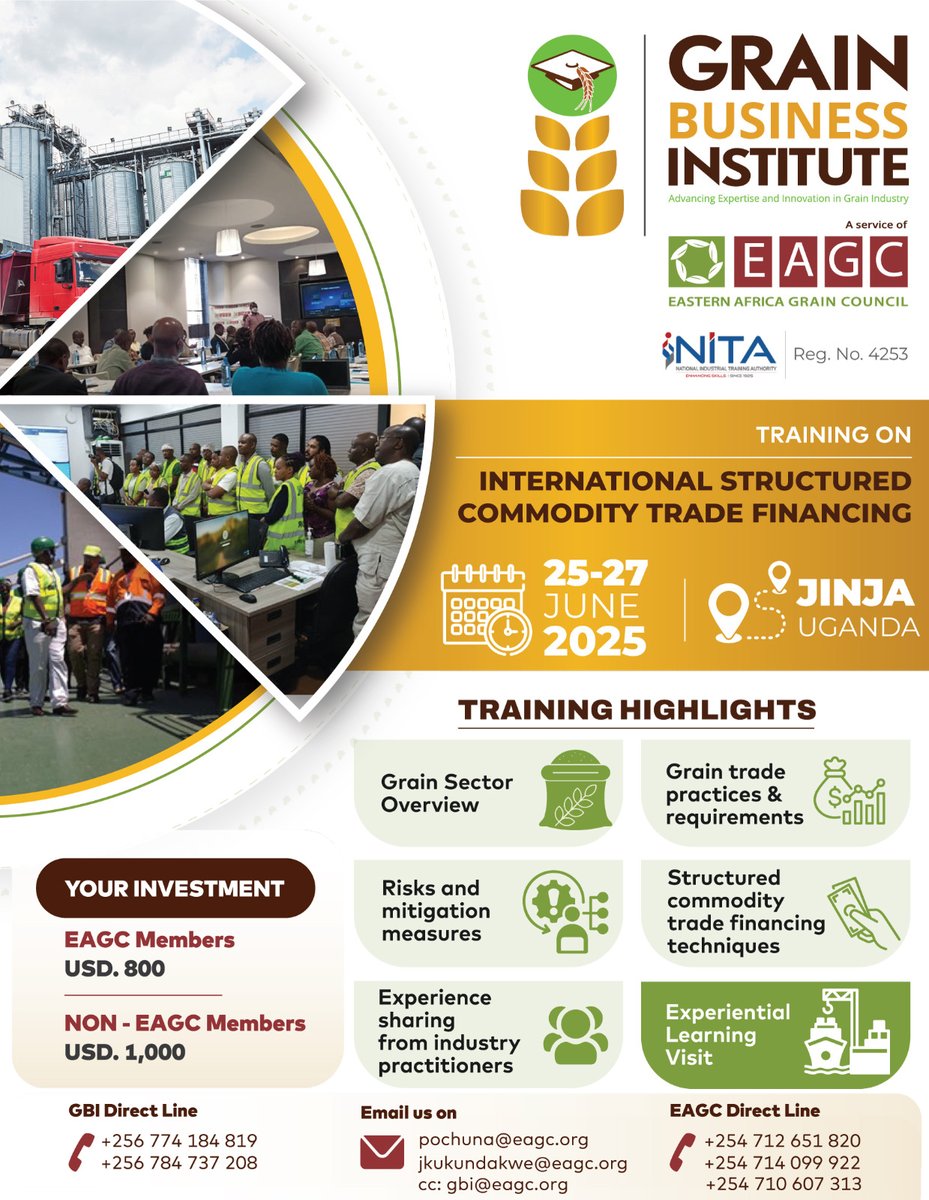 Regional Training on International Structured Commodity Trade Financing.
 
Securing the right kind of financing remains one of the biggest stumbling blocks for grain businesses in Eastern Africa. Without it, accessing bigger markets stays out of reach.

This hands-on training