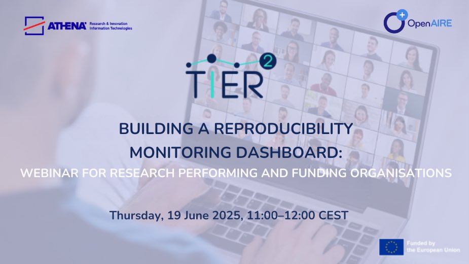 OpenAIRE (@openaire_eu) on Twitter photo Join us for a live demo of the Reproducibility Monitoring Dashboard, developed as part of the TIER2 project!
When: 19th June, 11:00–12:00 CEST
Where: Zoom
Hosts: Stefania Amodeo (OpenAIRE), Haris Papageorgiou & Petros Stavropoulos (Athena Research Center)
👇 Join us for a live demo of the Reproducibility Monitoring Dashboard, developed as part of the TIER2 project!
When: 19th June, 11:00–12:00 CEST
Where: Zoom
Hosts: Stefania Amodeo (OpenAIRE), Haris Papageorgiou & Petros Stavropoulos (Athena Research Center)
👇