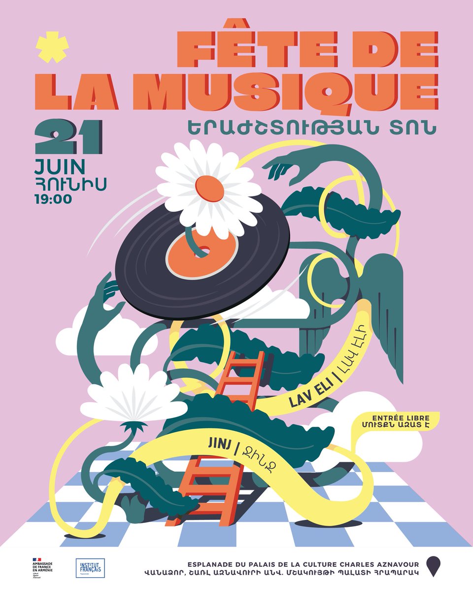 🎶Première Fête de la musique à Vanadzor avec Lav Eli et JINJ, entre énergie du rock arménien et fraîcheur des sonorités électro-folk. Entrée libre, scène en plein air, soirée à ne pas manquer !