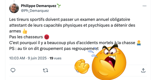 Soupir...

❌ Les données de suivi des accidents de chasse de l'OFB ne soutiennent pas l'idée qu'ils seraient notablement dus à des incapacités physiques ou psychiques.

❌ Imposer une visite médicale annuelle à 1 million de chasseurs serait une surcharge pour le système médical,
