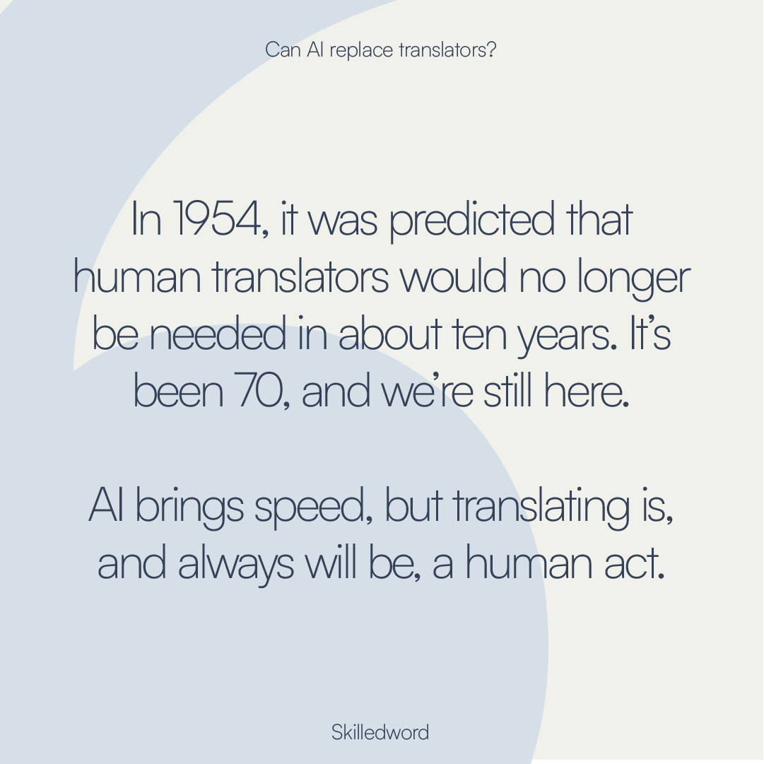 skilledword's tweet photo. In 1954, it was predicted that human translators would no longer be needed in about ten years. It’s been 70, and we’re still here. AI brings speed, not judgement. Translation isn’t just words — it’s meaning, context, and responsibility.
#humantranslation #machinetranslation #AI https://t.co/5pgMhmn1je