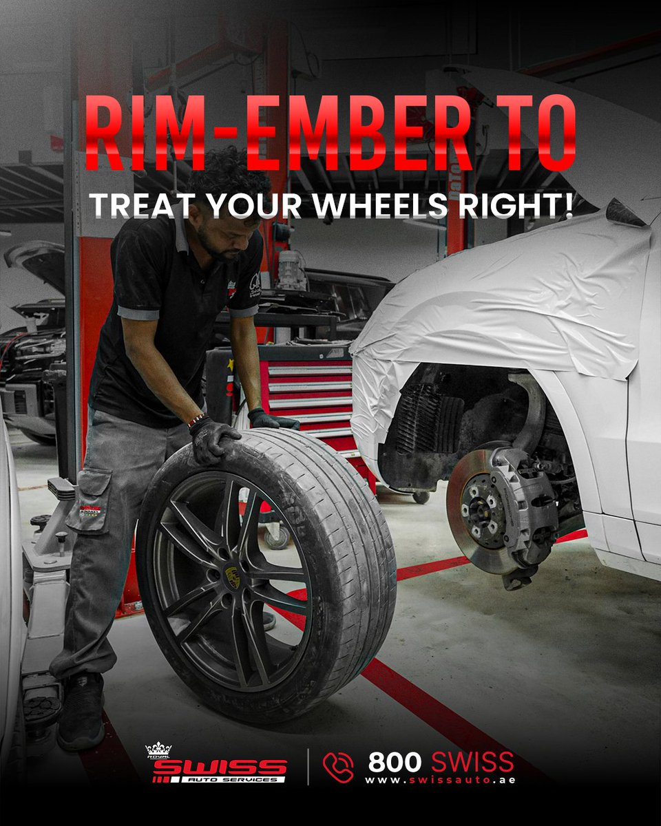 swissautouae's tweet image. Rim-ember to treat your wheels right—because nothing kills a sleek look faster than scuffed, scratched, or dirty rims. 
 
تذكر أن تعامل عجلاتك بشكل صحيح، لأنه لا شيء يدمر المظهر الأنيق أسرع من الإطارات المخدوشة أو المتسخة.

📞800-7-9477

#RoyalSwissAuto  #RimCare #WheelGoals