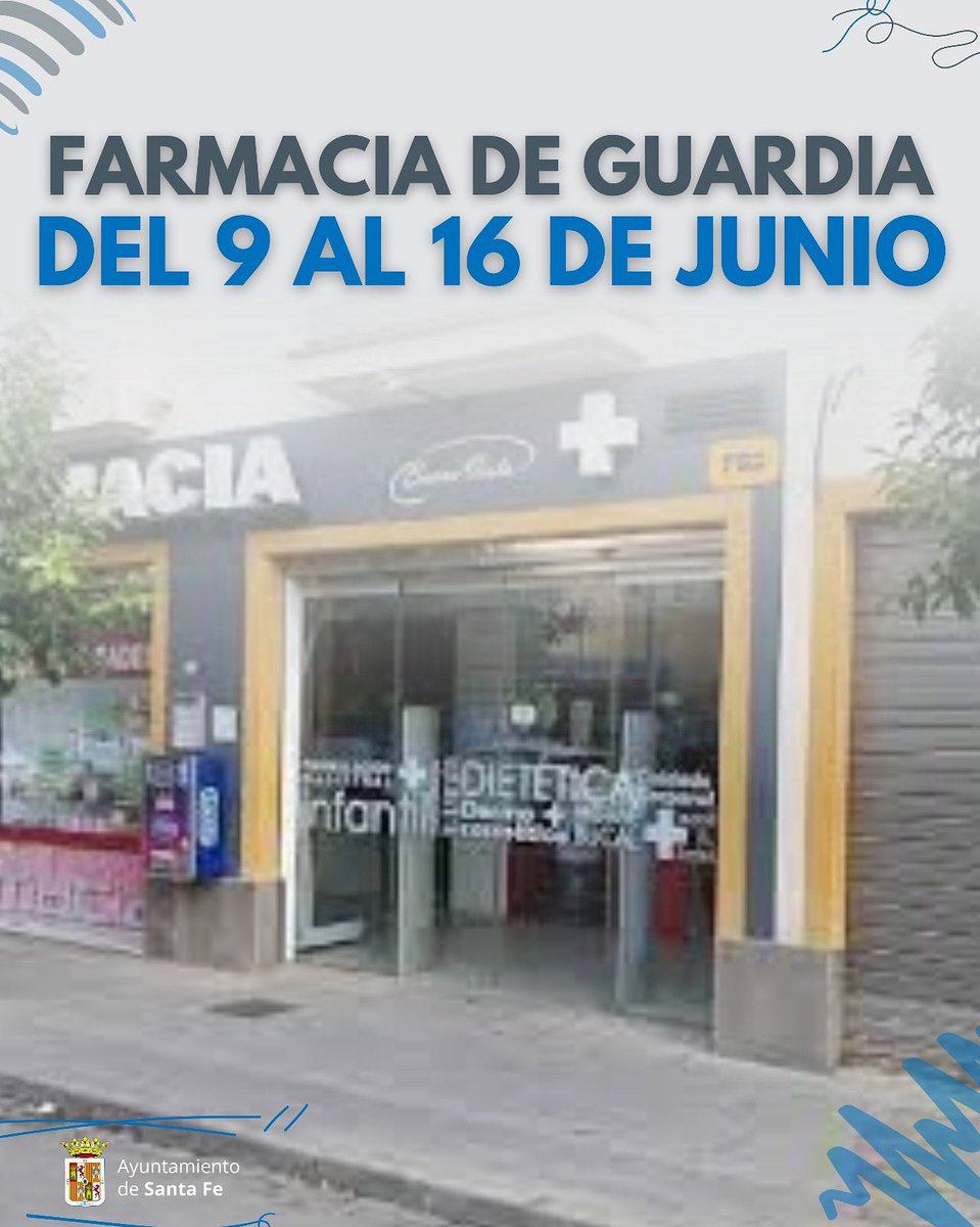💊FARMACIA DE GUARDIA
⚕Lda. Alameda Gallardo, Diana 

🗓Del 9 al 16 de junio 
📍Calle Buenavista s/s, Edf. Quinto Centenario (Junto Policía Local)

📲958 44 06 19

#AyuntamientoDeSantaFe