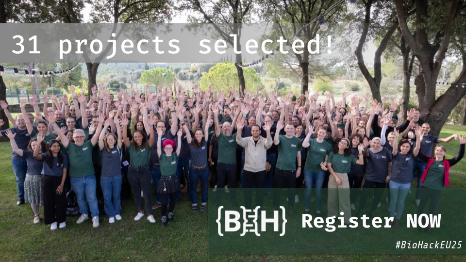 📣 The BioHackathon Programme Committee has selected 31 projects out of 49 eligible submitted projects for #BioHackEU25! Check the website for the selected projects 👉 loom.ly/5gopDeQ

💡 Information on how to register will be shared during June. Stay tuned with us!