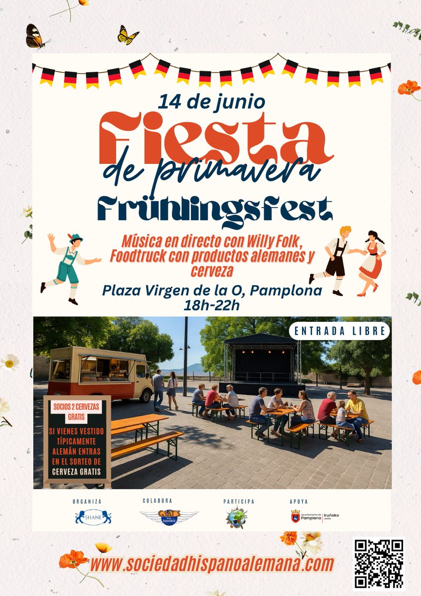 CentroLinden's tweet photo. El sábado día 14 no os perdáis la #fiestadeprimavera 🌸🌸 #frühlingsfest de #SHANE con productos alemanes, cerveza, sorteos, música en directo y mucho más! #culturaalemana #sociedadhispanoalemana #willyfolk #pamplona #foodtruck https://t.co/aXHwLokssK