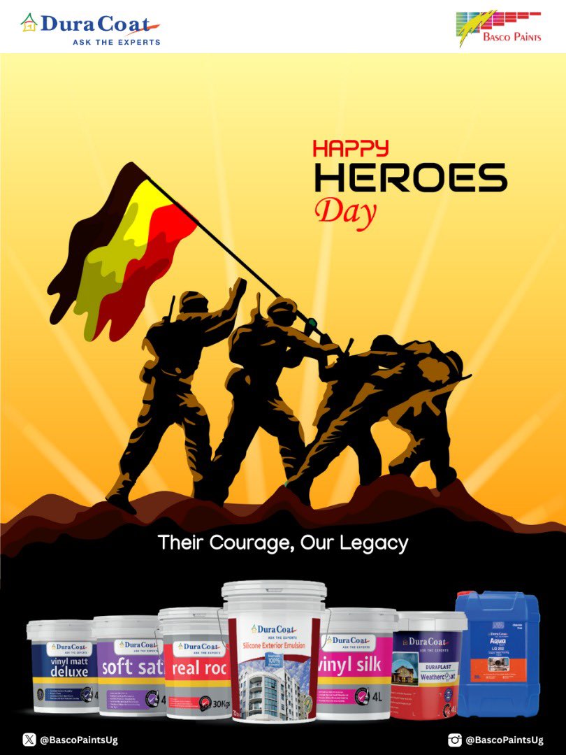 BascoPaintsUg's tweet photo. Today, we honor the brave men and women whose courage paved the way for our freedom and future.
 At #bascopaints ,we believe in building with purpose and pride because their legacy is our courage. 💪🏽🎖️

Here’s to painting a brighter tomorrow, inspired by the heroes of yesterday https://t.co/MpzZ5cLh6r
