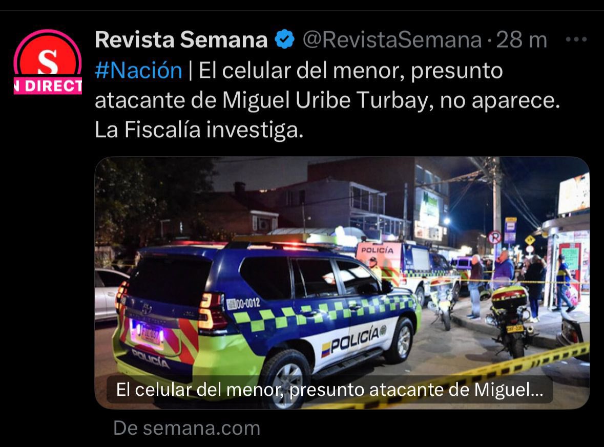 DESTRUCTOR II De Mamertos. (@waldoalarconho1) on Twitter photo Cómo le explica el gobierno Petro a la ciudadanía y a la familia del senador Miguel Uribe, que el celular del sicario que atentó contra Uribe se perdió de la cadena de custodia.
Con este hecho tan lamentable se nota que manos oscuras del gobierno en todo esto.
<a href="/FiscaliaCol/">Fiscalía Colombia</a> Cómo le explica el gobierno Petro a la ciudadanía y a la familia del senador Miguel Uribe, que el celular del sicario que atentó contra Uribe se perdió de la cadena de custodia.
Con este hecho tan lamentable se nota que manos oscuras del gobierno en todo esto.
<a href="/FiscaliaCol/">Fiscalía Colombia</a>