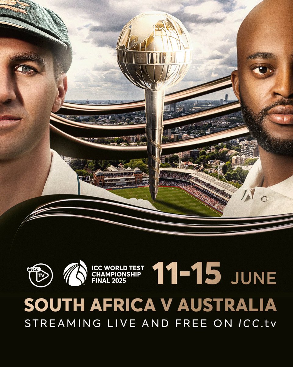 The ⁦<a href="/ICC/">ICC</a>⁩ World Test Championship final gets underway ⁦<a href="/HomeOfCricket/">Lord's Cricket Ground</a>⁩ on Wednesday! 🇦🇺🇿🇦 

Pleased to confirm that the Test will be available live &amp; free on ICCtv across Central Europe (some exclusions).