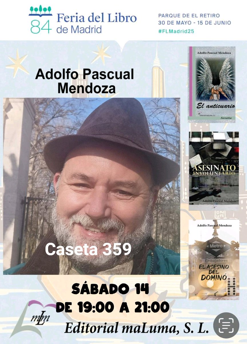 Nuevamente el próximo sábado, estaré en la Feria del libro de Madrid.