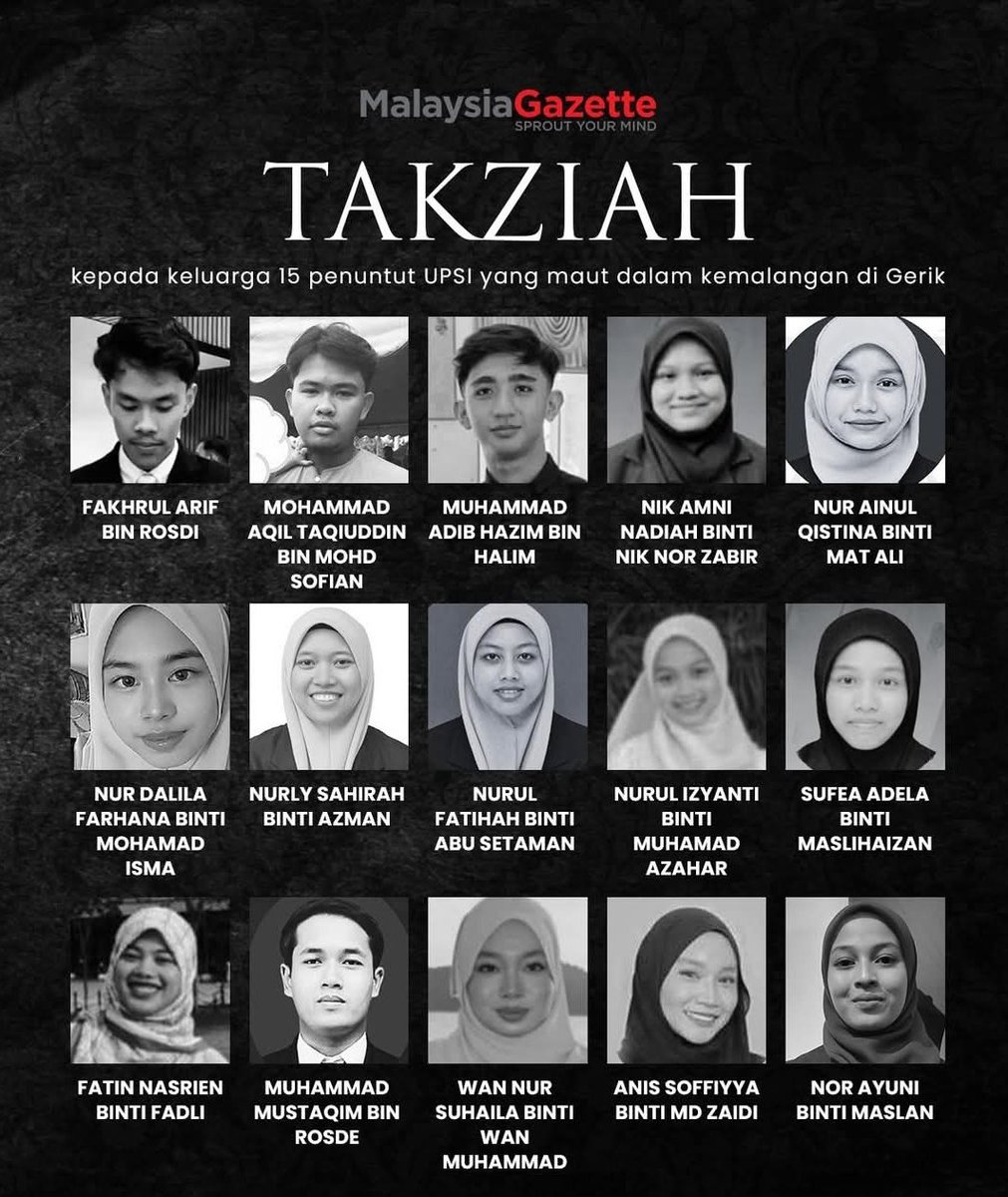 Seluruh warga Universiti dan instituisi pengajian tinggi berduka, ini adalah TRAGEDI.. Ini adalah anak-anak kami. Semoga Allah membalas semuanya dengan syurga, Kalian adalah Pejuang Fisabilillah..