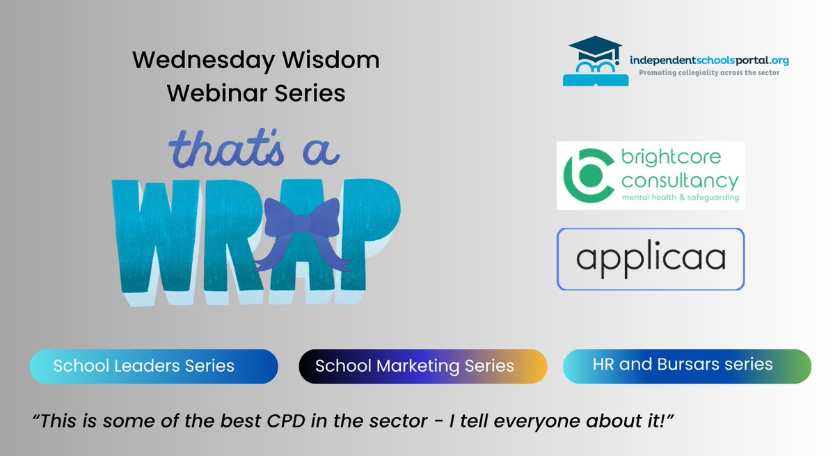 That's a wrap! Our Wednesday Webinar series for this academic year have now ended.
 
Thank you to all our speakers who have joined us and delivered such powerful sessions. And of course, special thanks to Applicaa and Brightcore for their generous sponsorship.