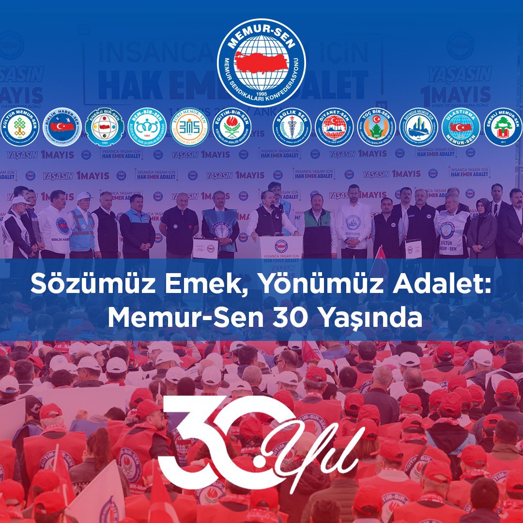 Sözümüz Emek, Yönümüz Adalet
Memur Sen 30 Yaşında;

Heyecanımız taze, sorumluluğumuz büyük.

Emeğin, hakkın ve kardeşliğin sesi olmaya devam edeceğiz.

Nice 30 yıllara…

#30Yıl #MemurSen30Yaşında #EmeğinYolculuğu #MemurSen