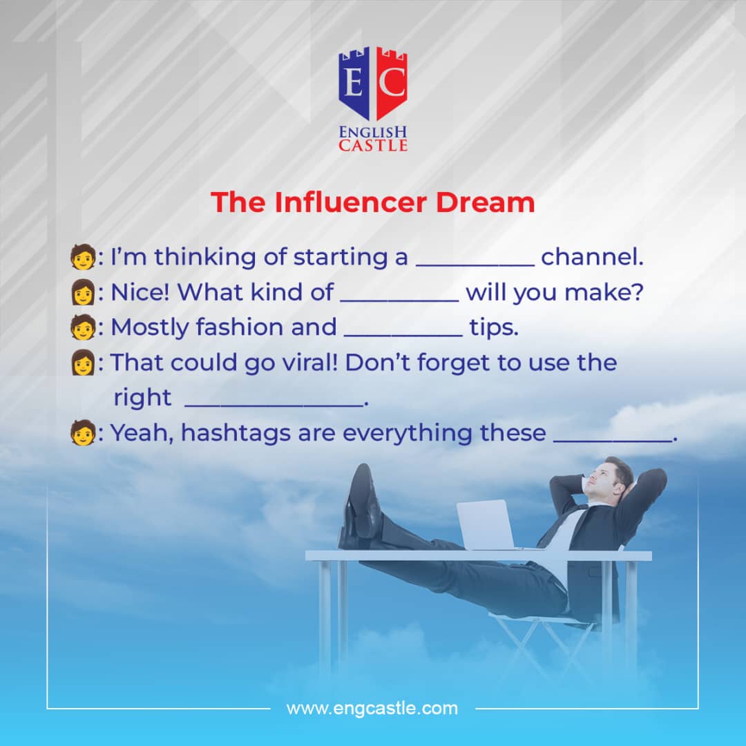 engcastle11's tweet image. Everyone wants to go viral... but how do you talk about it in English?

Fill in the blanks &amp;amp; check your answers in the comments!

#ESLFun #SocialMediaEnglish #InfluencerVibes
#GoViral