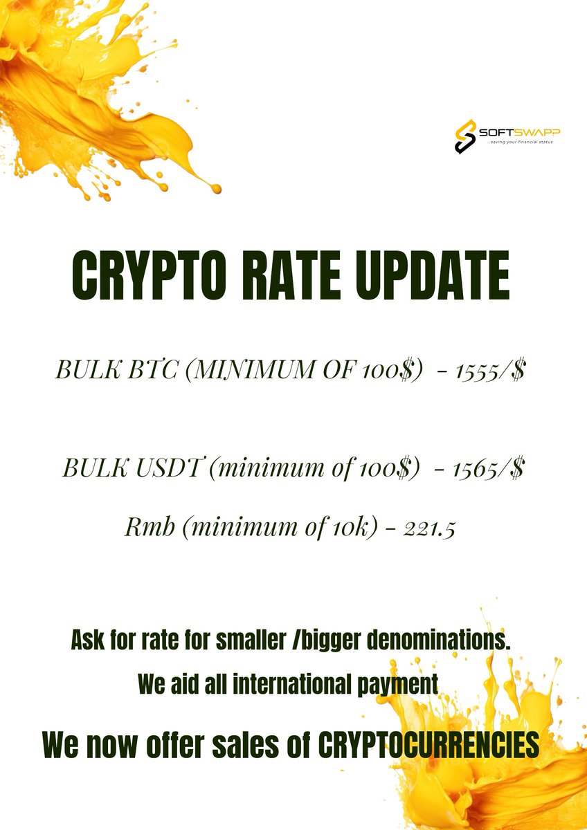 Stabnance's tweet photo. 💸 Today’s Rate Alert!
Get the best value for your gift cards and crypto – fast, reliable, and at unbeatable rates. Don’t miss out!

#TodaysRate #BestRates #Softswapp #CryptoToCash #GiftCardDeals #InstantPayment #Fintech #MoneyMadeEasy #NaijaRates #FastCash #TransparentRates https://t.co/NnXhPh5s52