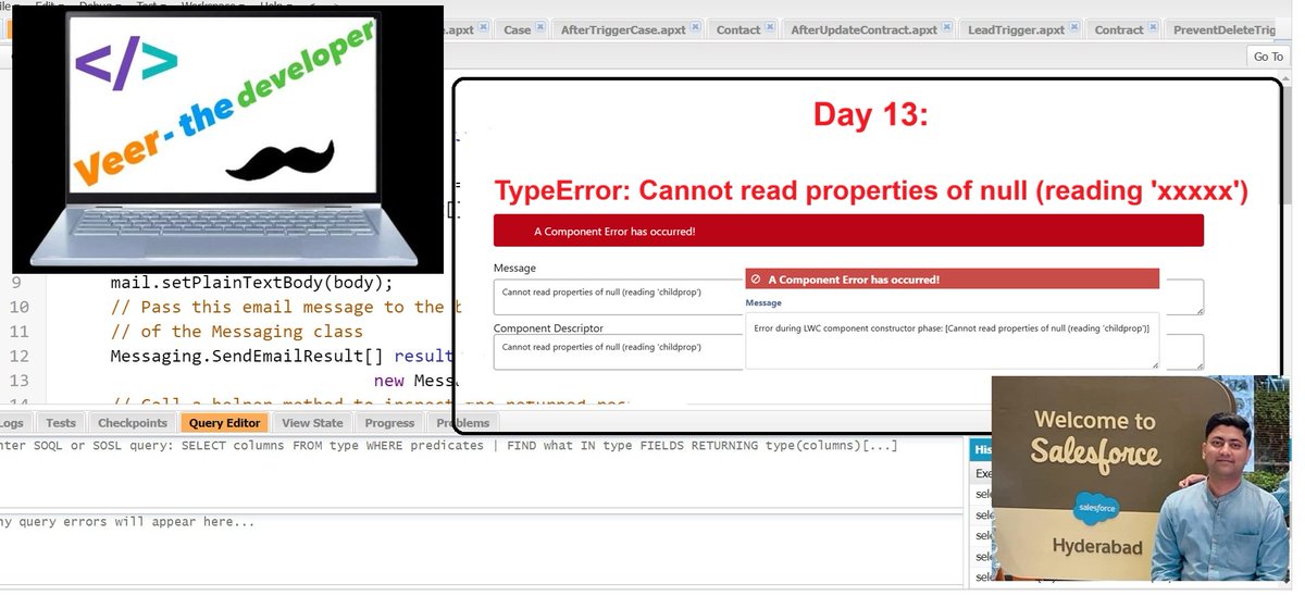 Veer_developer's tweet image. 📢 Day 13: LWC Error - Cannot read properties of null (reading &apos;xxxx&apos;)
lnkd.in/gBM3Xw34

I am uploading complete LWC from basics and other course at your channel 😃 :

lnkd.in/gvpG7x6M

Please, watch &amp;amp; support💗

#salesforce #lwc #lightningwebcomponent #javascript