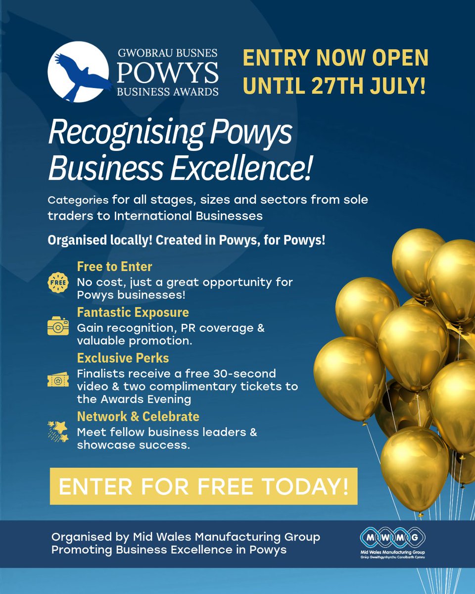 📣The Powys Business Awards 2025 are officially OPEN FOR ENTRIES! Celebrate excellence, gain recognition, and elevate your business. Applications close July 27th.

➡ ENTER HERE - powysbusinessawards.co.uk/entry-form #PBA2025