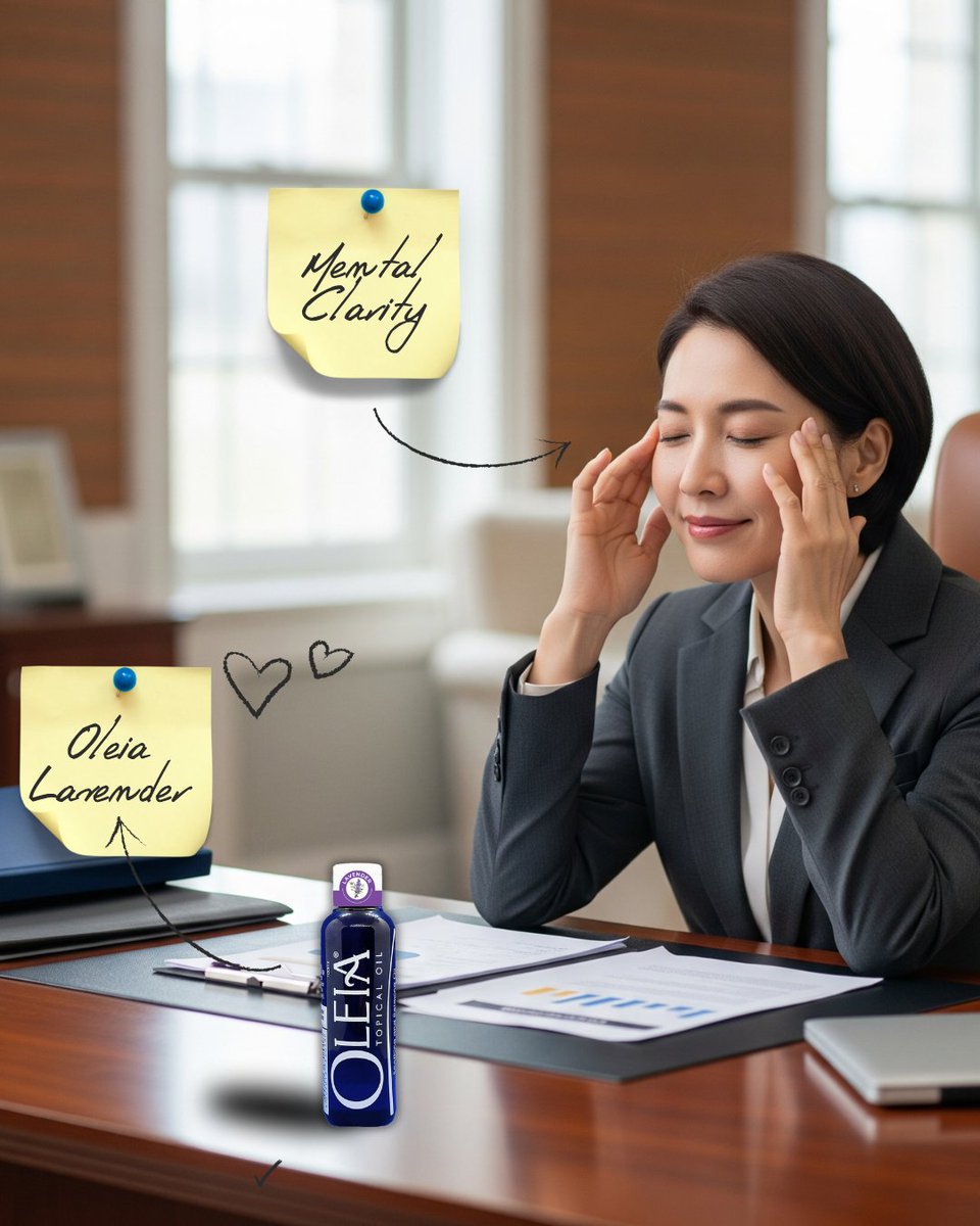 Oleia's tweet photo. Clear mind. Calm focus. 💼💜

Long day at work? A few drops of Oleia Lavender on the temples is all it takes to reset. Ancient wisdom, modern relief — because every boss woman deserves a moment of peace. 🌿✨

#essentialoilsrock 
#essentialoils101 
#essentialoilsforhealing https://t.co/XqJkpWRXAP