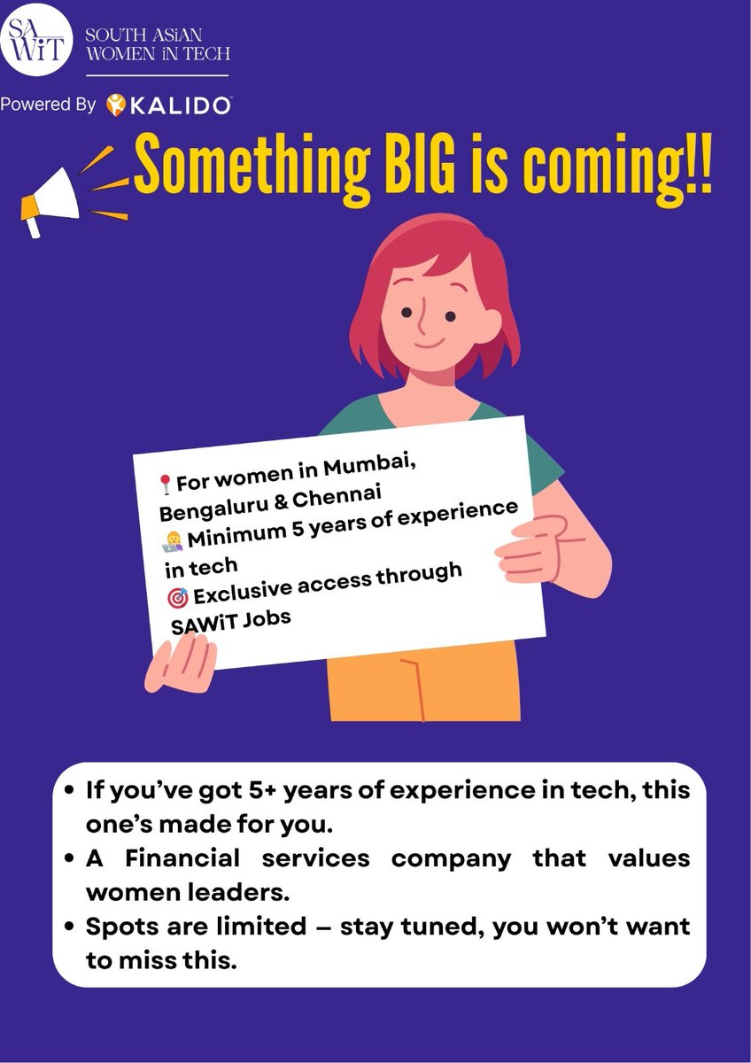🚨 A global financial org is hiring via #SAWiT
👩‍💻 Full Stack Java Developers (5–10 yrs exp)
📍 Mumbai | Chennai | Bangalore
💼 Java | Spring | React | REST APIs
🔒 Women in tech, apply here:
👉 forms.gle/qbsaGuFzwwQJqb…

#WomenInTech #NowHiring #JavaJobs #Kalido #SAWiT